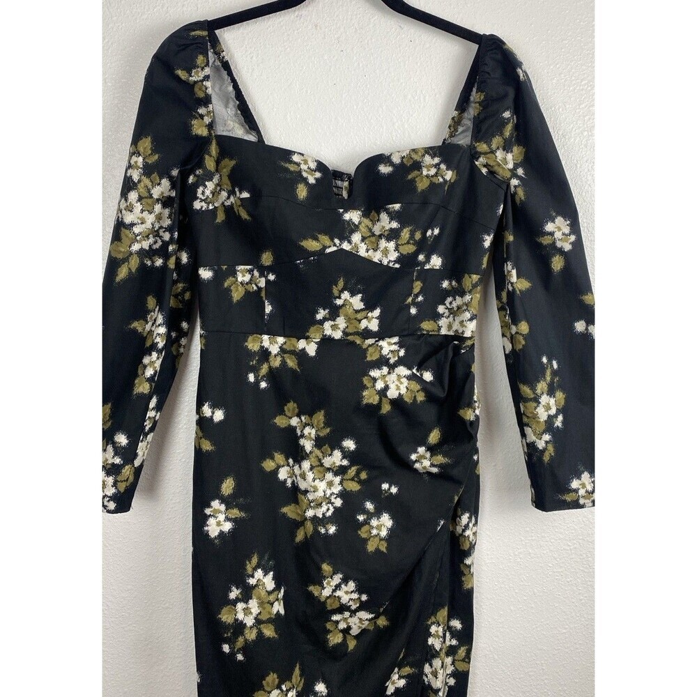 Reformation Floral Sweetheart Neck Midi Dress Long Sleeve Side Slit Size 6 - Picture 4 of 16